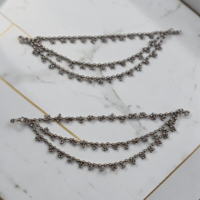 Triple Layer Antique Sahara Bridal Hair Chain – Traditional Indian Pakistani Beaded Wedding Headpiece
