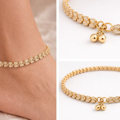 American Diamond Anklet Pair Bridal Payal Crystal Foot Jewelry Gold Silver Antique Wedding Anklets