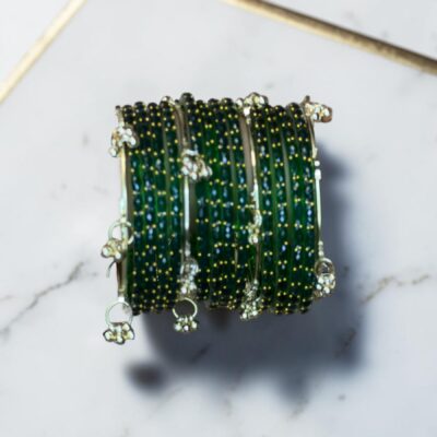 Glass Raindrop Bangles Set (12) with Kashmiri Kungru Bangles (4) – Bridal Churi Set | Traditional Indian & Pakistani Wedding Jewelry