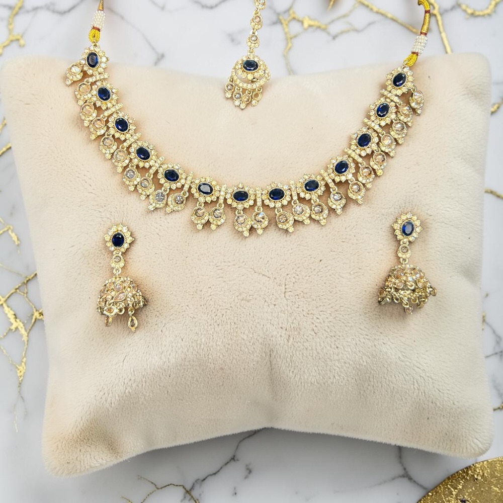 Champagne Crystal Bridal Necklace Set with Tikka & Jhumki Earrings – Elegant Wedding Jewellery - Image 6