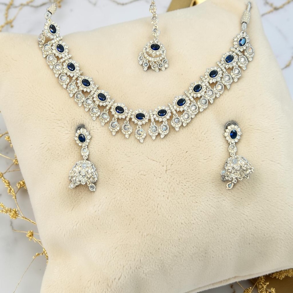 Champagne Crystal Bridal Necklace Set with Tikka & Jhumki Earrings – Elegant Wedding Jewellery - Image 7