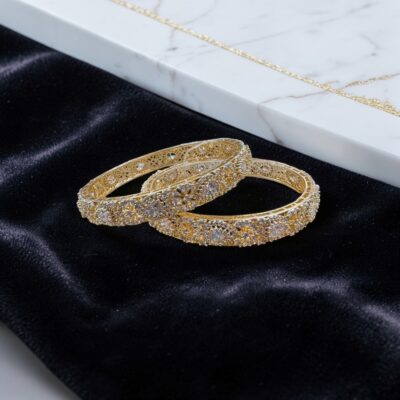 American Diamond Kara Bangles Set (Pair) – Gold, Silver & Antique Bridal Wedding Churi