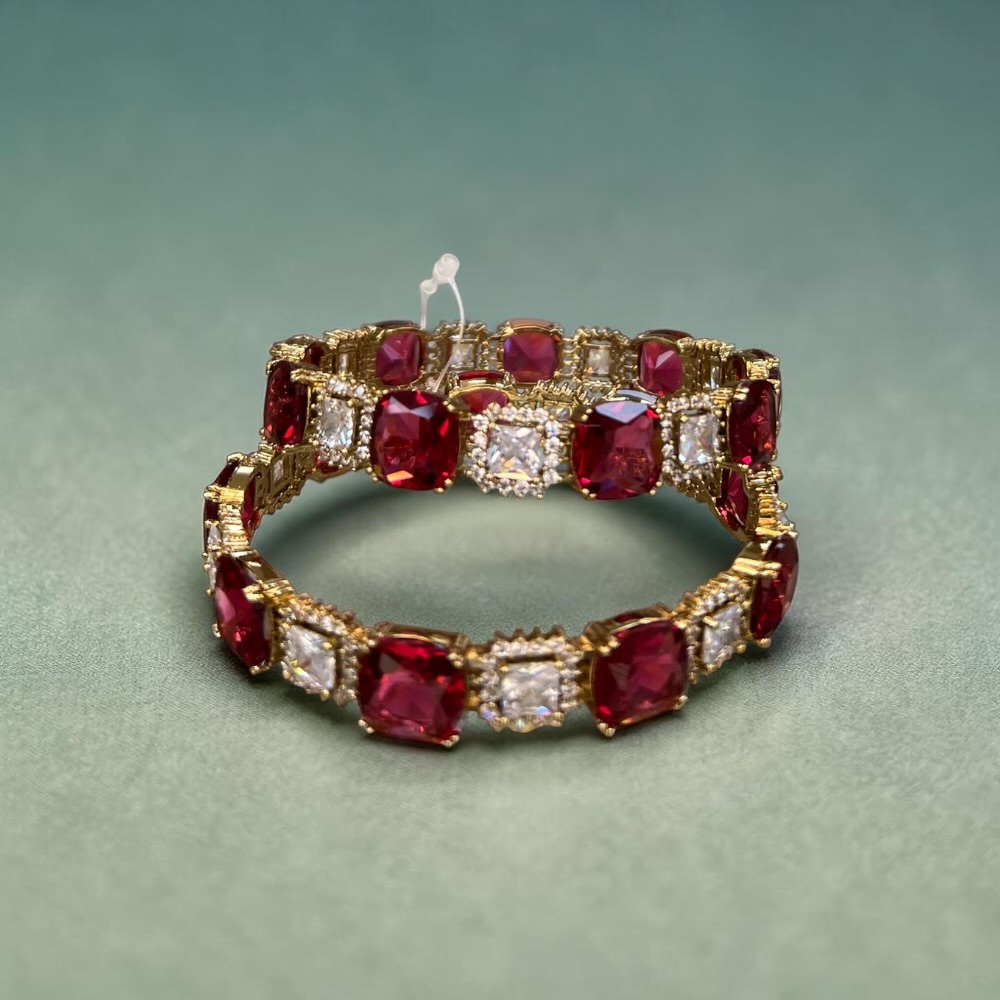 American Diamond Kara Set – Statement Stone Bridal Bangles for Women - Image 5