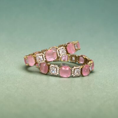 American Diamond Kara Set – Statement Stone Bridal Bangles for Women