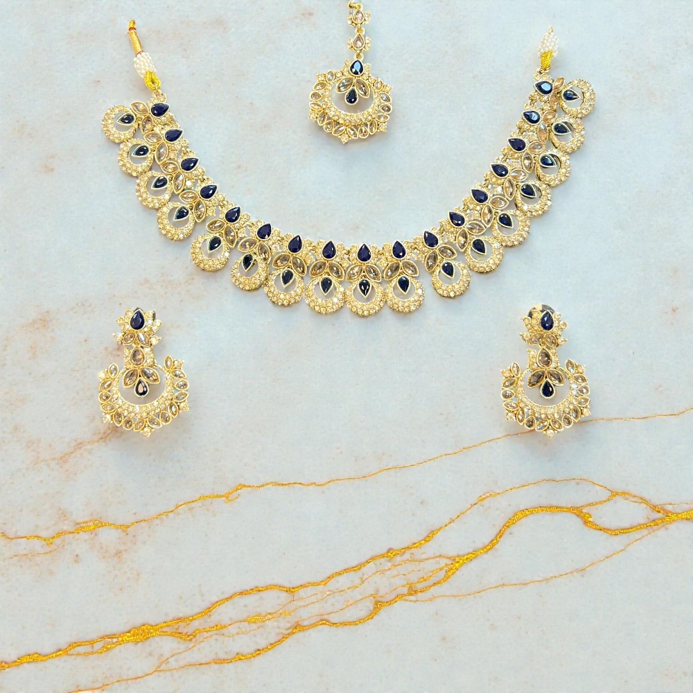 Elegant Necklace Set with Pendant, Earrings & Tikka – Champagne Stone & Silver Option for Women - Image 13
