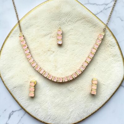 American Diamond Bridal Necklace Set with Earrings & Tikka – Pakistani Indian Wedding Jewellery Set