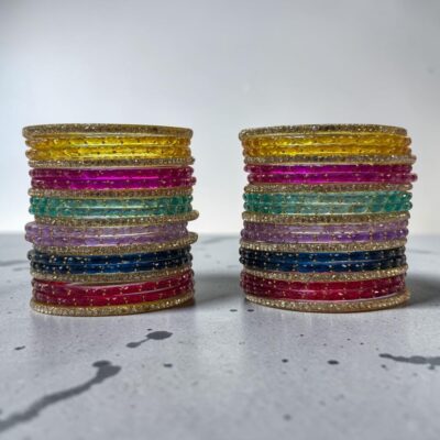 Raindrop Glass Kashmiri Crystal Bangle Set for Both Hands – Multicolor Bridal Chooriyan
