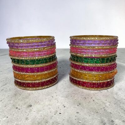 Raindrop Glass Kashmiri Crystal Bangle Set for Both Hands – Multicolor Bridal Chooriyan