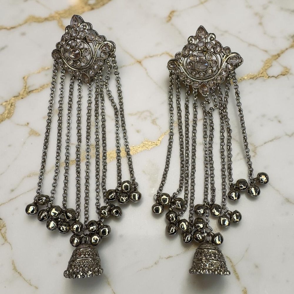 Kashmiri Antique Kungru Earrings with Jhumki Drop – Traditional Ethnic Pakistani Indian Bridal Earrings - Image 8