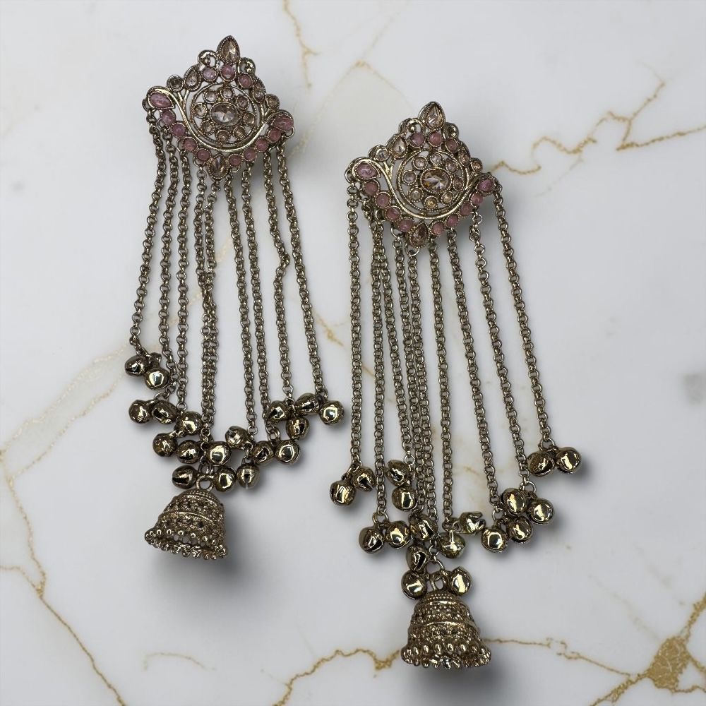 Kashmiri Antique Kungru Earrings with Jhumki Drop – Traditional Ethnic Pakistani Indian Bridal Earrings - Image 7