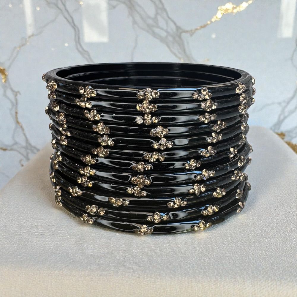 Glass Bangles Kashmiri Churi Indian Gold Stone Work Bangles Set of 12 – Traditional Pakistani & Indian Ethnic Bridal Jewellery - Image 2