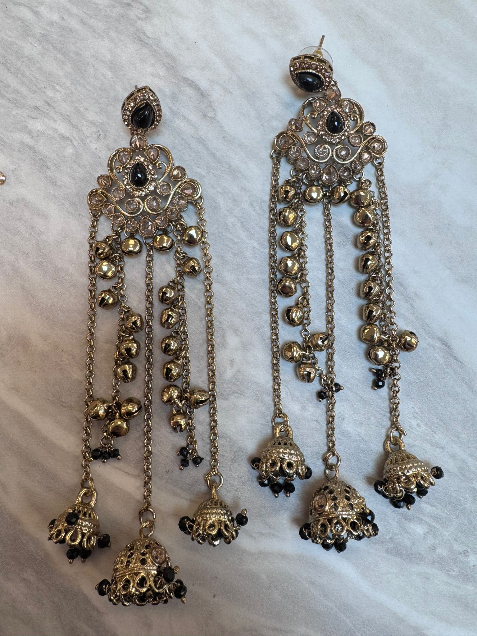 Kashmiri Antique Earrings with Kungru Chains & Kungru Drop – Traditional Pakistani Indian Ethnic Earrings for Wedding, Mehndi, Eid & Party Wear - Image 10
