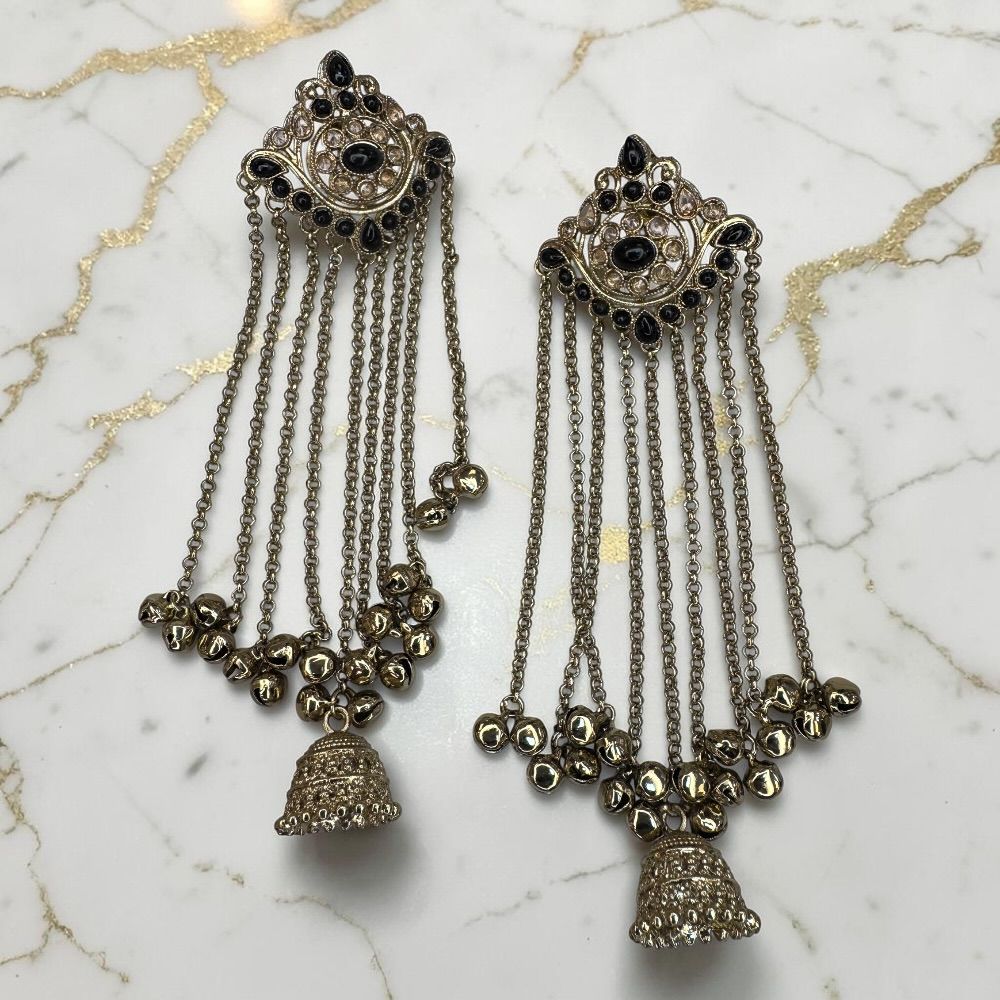 Kashmiri Antique Kungru Earrings with Jhumki Drop – Traditional Ethnic Pakistani Indian Bridal Earrings - Image 6