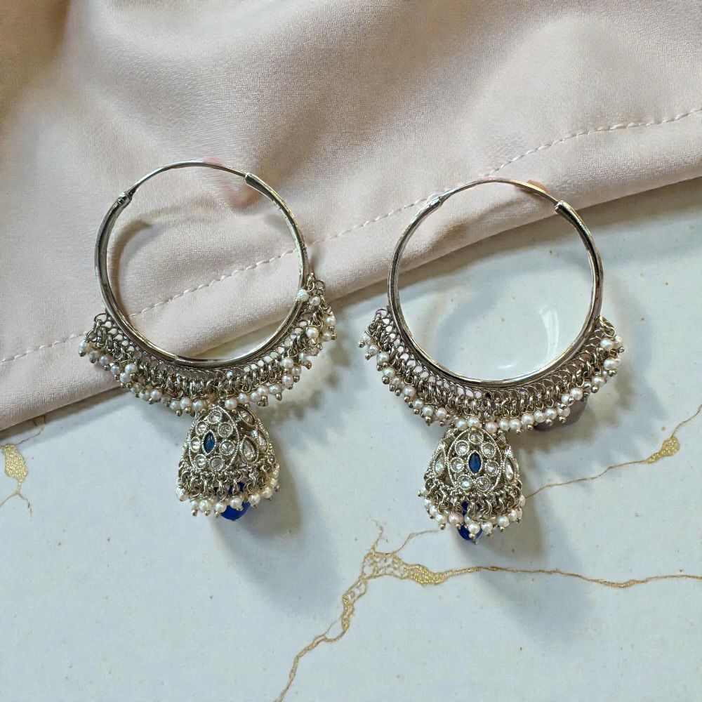 Elegant 1.5 inch pearl beaded jhumki ring earrings with traditional ethnic design and subtle color essence, lightweight festive jewelry for women