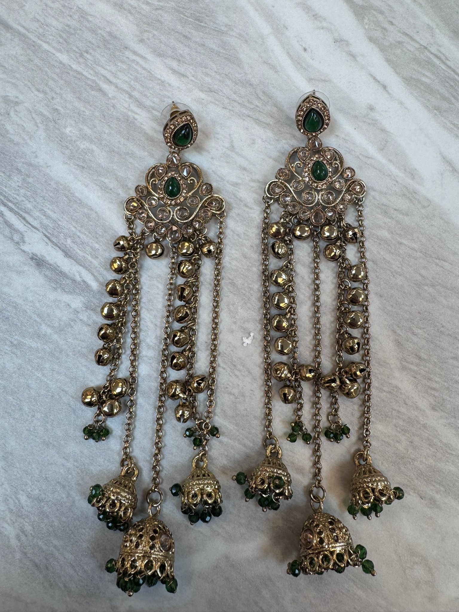 Kashmiri Antique Earrings with Kungru Chains & Kungru Drop – Traditional Pakistani Indian Ethnic Earrings for Wedding, Mehndi, Eid & Party Wear - Image 9
