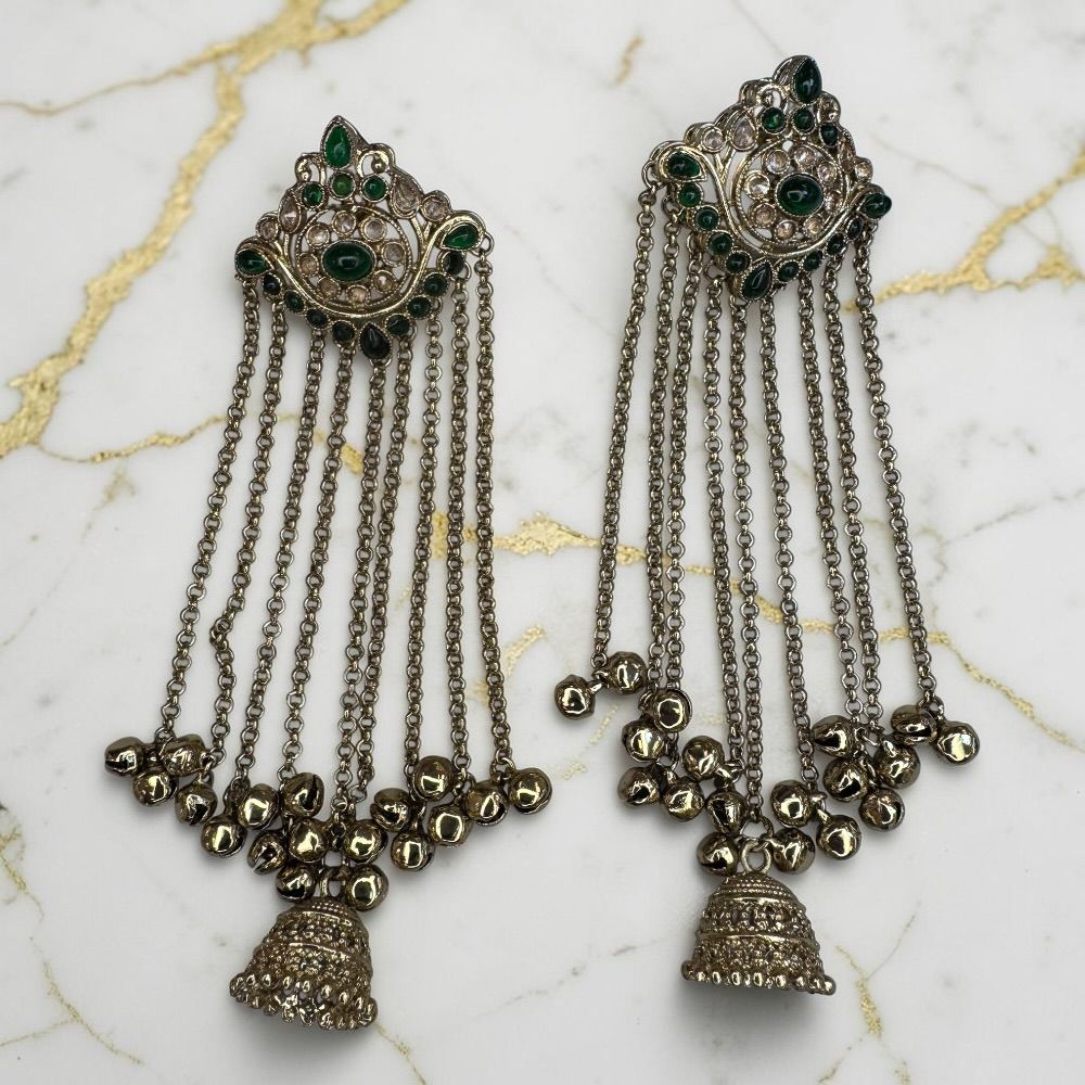 Kashmiri Antique Kungru Earrings with Jhumki Drop – Traditional Ethnic Pakistani Indian Bridal Earrings - Image 5