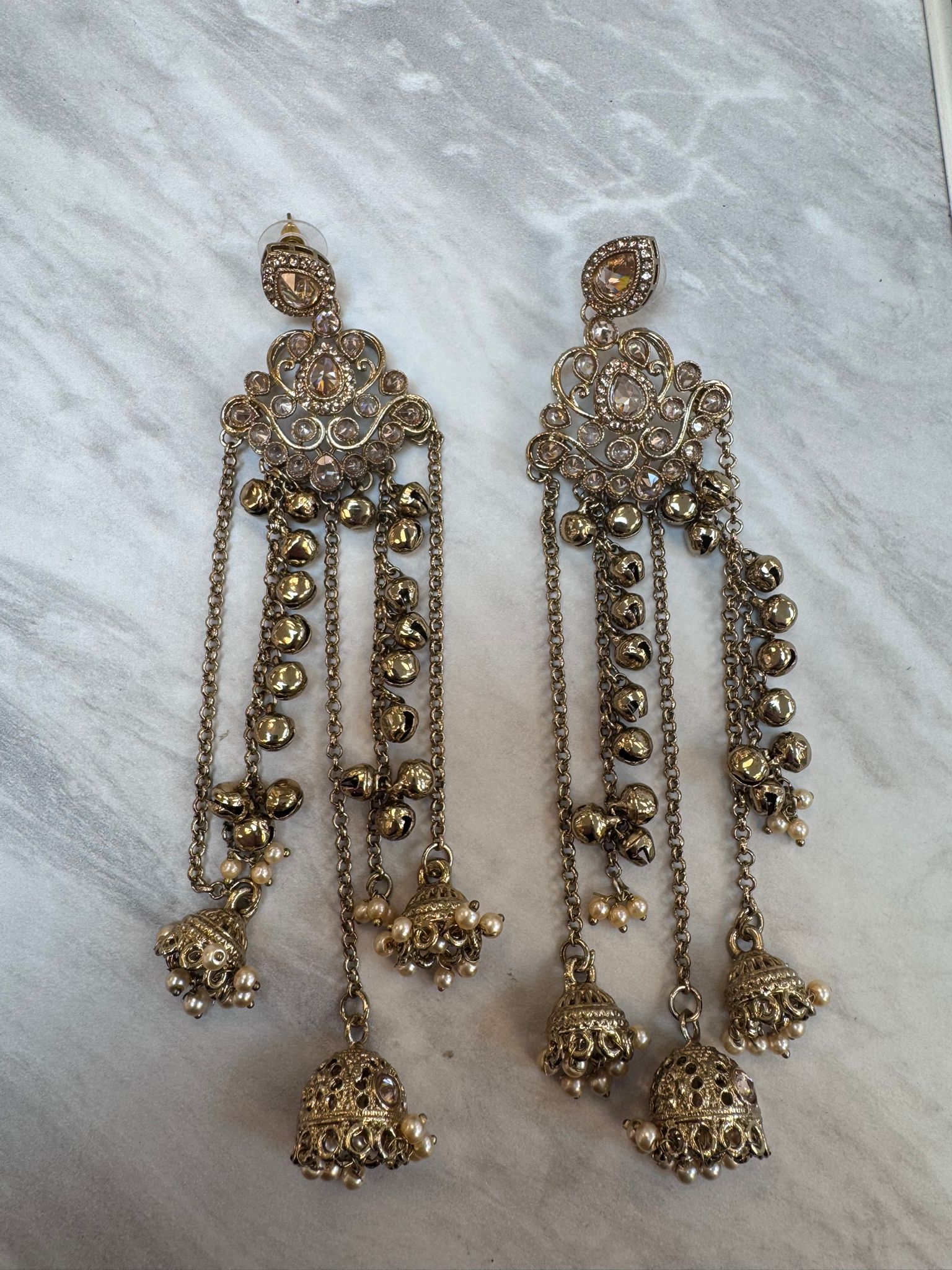 Kashmiri Antique Earrings with Kungru Chains & Kungru Drop – Traditional Pakistani Indian Ethnic Earrings for Wedding, Mehndi, Eid & Party Wear - Image 8