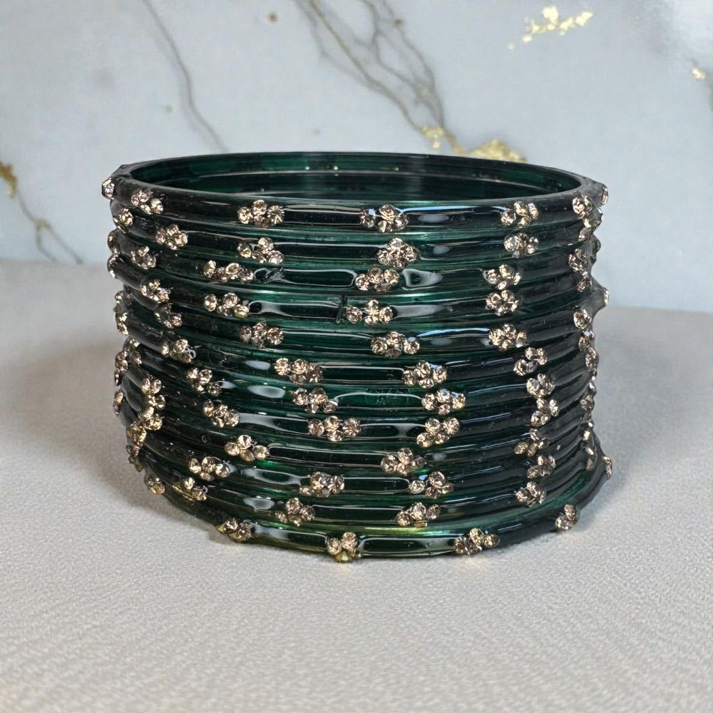 Glass Bangles Kashmiri Churi Indian Gold Stone Work Bangles Set of 12 – Traditional Pakistani & Indian Ethnic Bridal Jewellery - Image 3