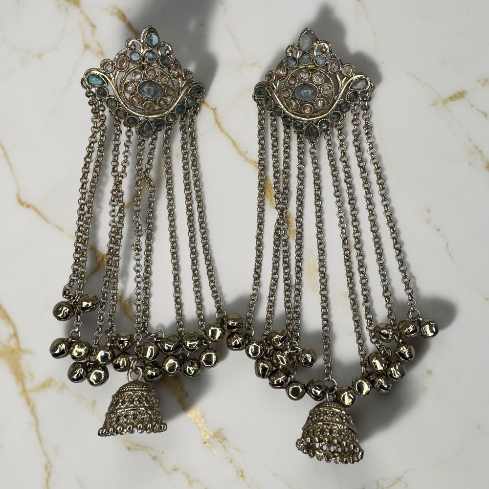 Kashmiri Antique Kungru Earrings with Jhumki Drop – Traditional Ethnic Pakistani Indian Bridal Earrings - Image 4