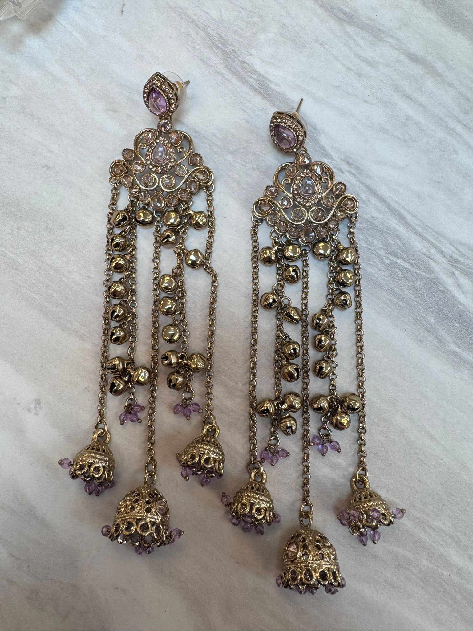 Kashmiri Antique Earrings with Kungru Chains & Kungru Drop – Traditional Pakistani Indian Ethnic Earrings for Wedding, Mehndi, Eid & Party Wear - Image 7