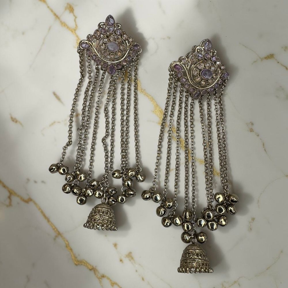 Kashmiri Antique Kungru Earrings with Jhumki Drop – Traditional Ethnic Pakistani Indian Bridal Earrings - Image 14