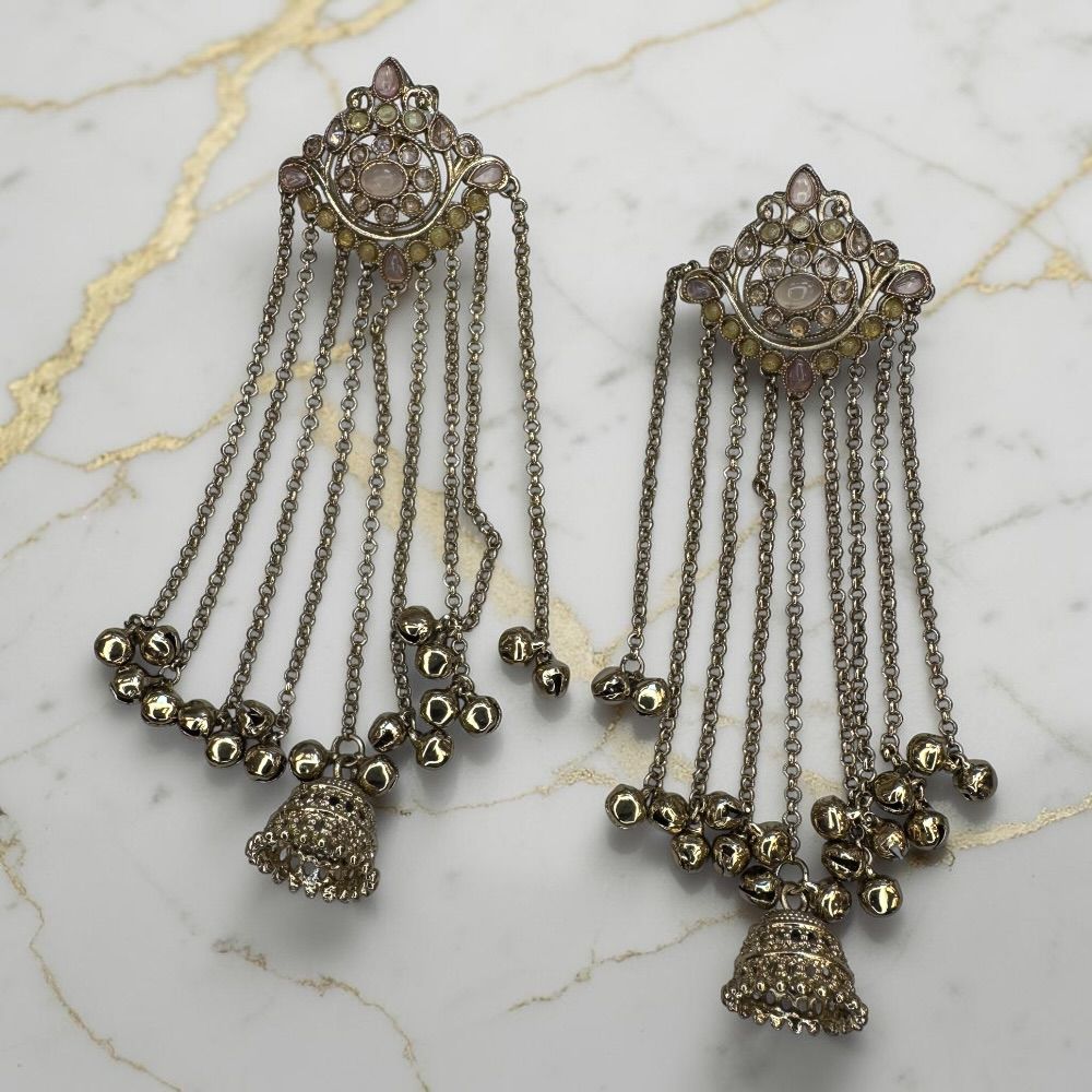 Kashmiri Antique Kungru Earrings with Jhumki Drop – Traditional Ethnic Pakistani Indian Bridal Earrings - Image 13