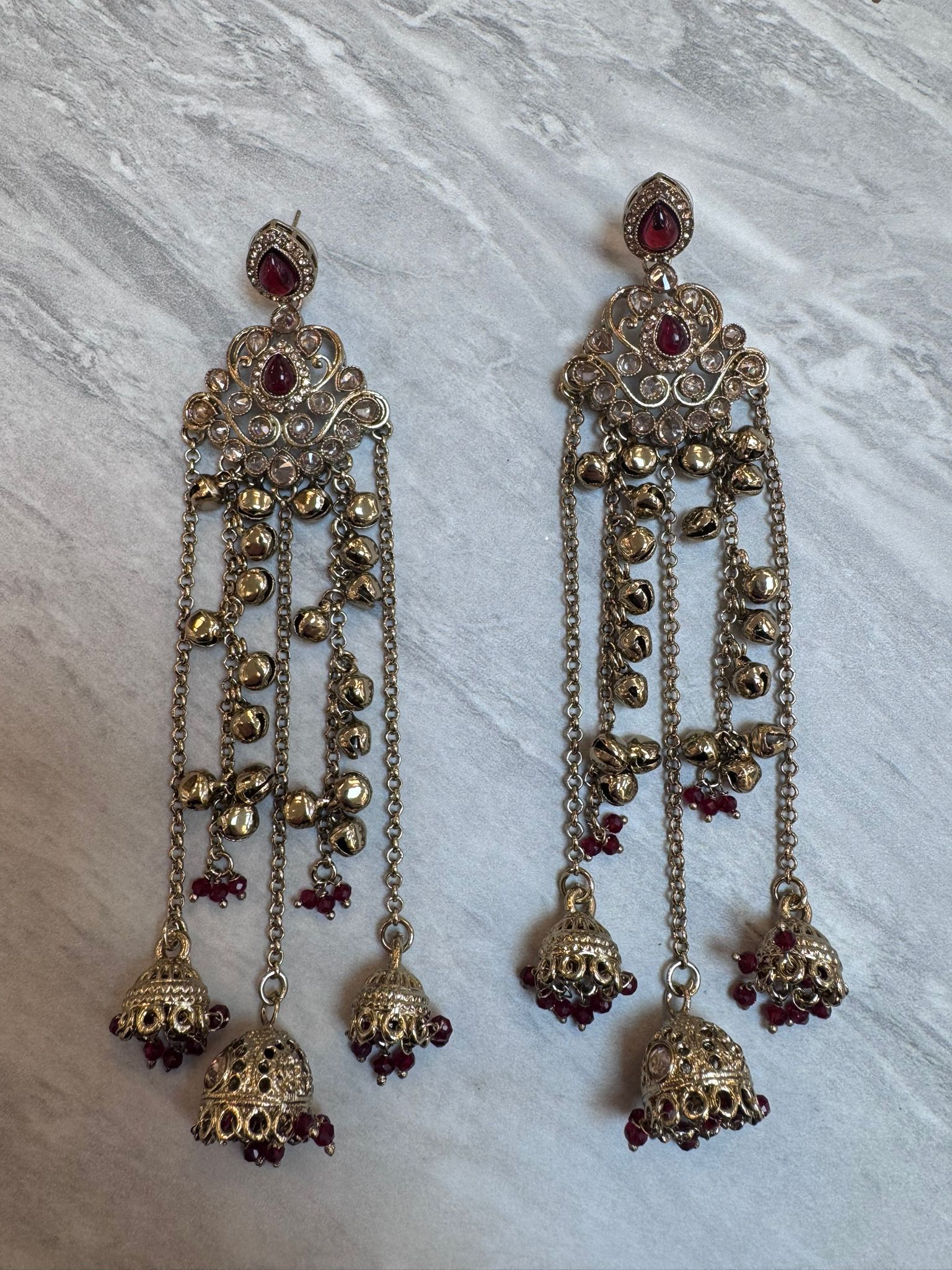 Kashmiri Antique Earrings with Kungru Chains & Kungru Drop – Traditional Pakistani Indian Ethnic Earrings for Wedding, Mehndi, Eid & Party Wear - Image 6