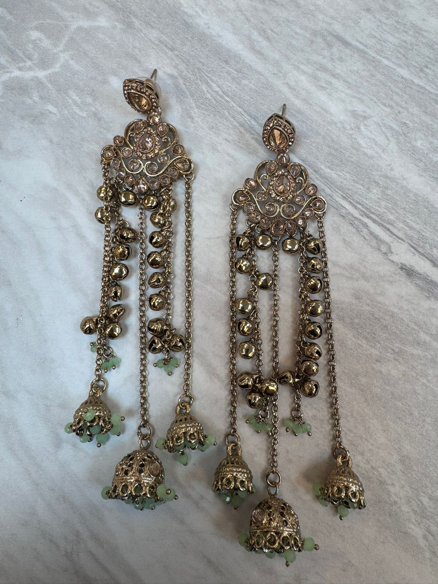 Kashmiri Antique Earrings with Kungru Chains & Kungru Drop – Traditional Pakistani Indian Ethnic Earrings for Wedding, Mehndi, Eid & Party Wear - Image 4