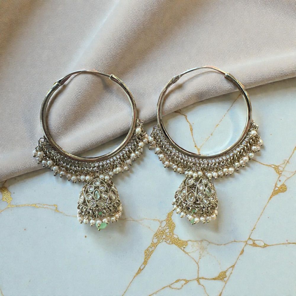 Elegant 1.5 inch pearl beaded jhumki ring earrings with traditional ethnic design and subtle color essence, lightweight festive jewelry for women