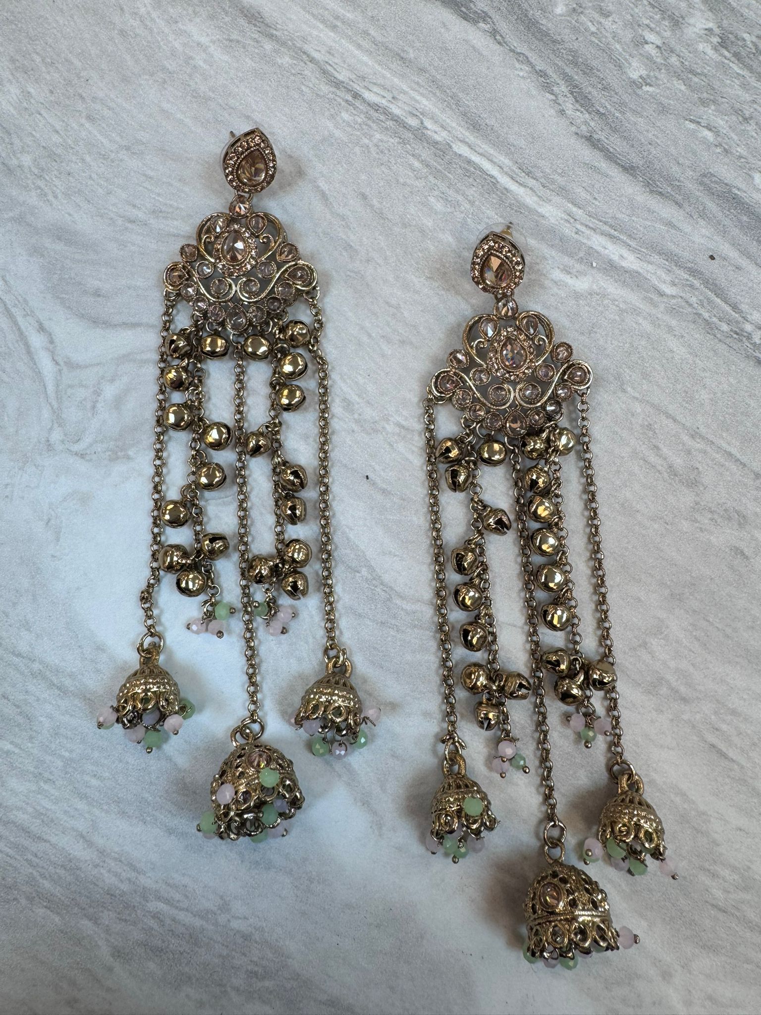 Kashmiri Antique Earrings with Kungru Chains & Kungru Drop – Traditional Pakistani Indian Ethnic Earrings for Wedding, Mehndi, Eid & Party Wear - Image 5