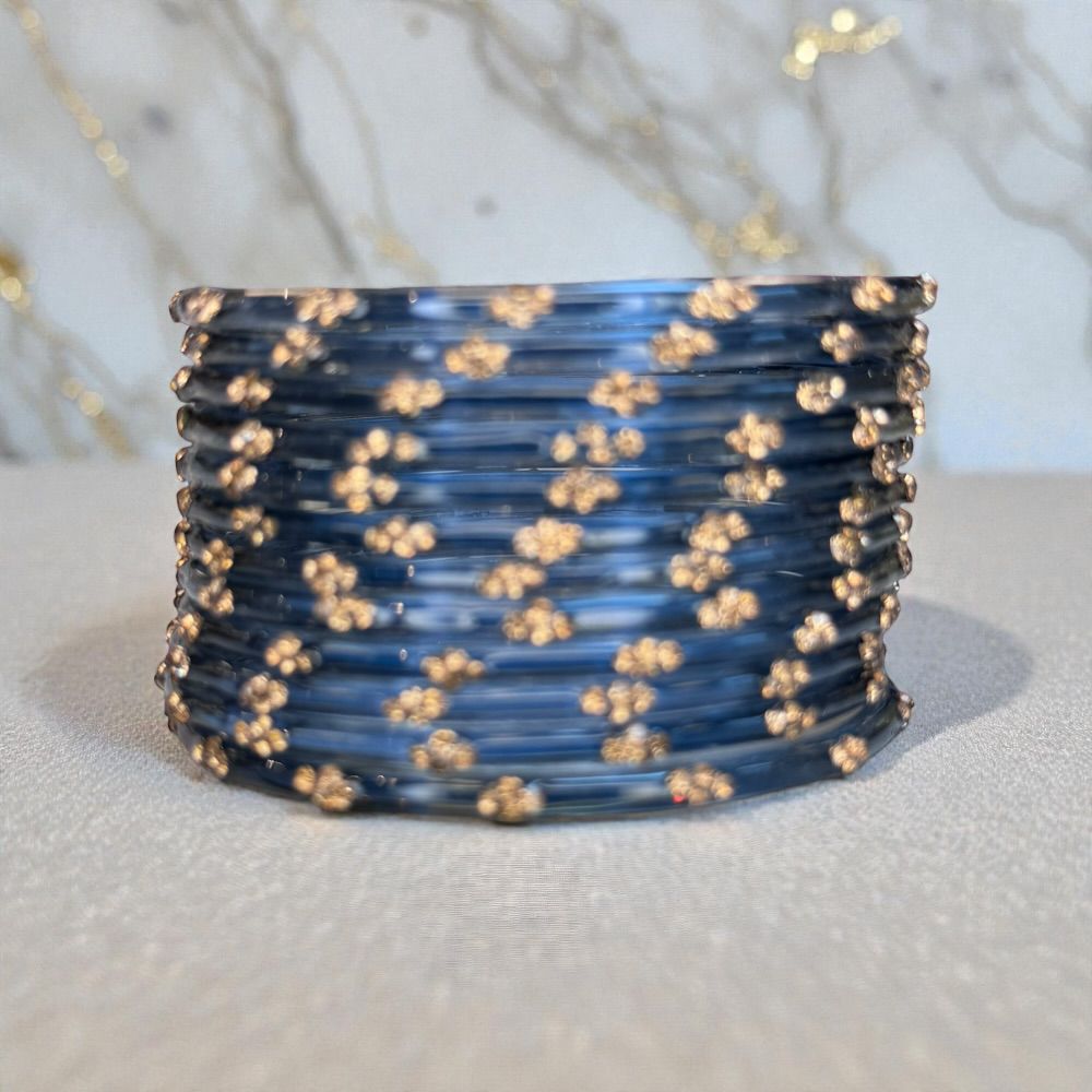 Glass Bangles Kashmiri Churi Indian Gold Stone Work Bangles Set of 12 – Traditional Pakistani & Indian Ethnic Bridal Jewellery - Image 6