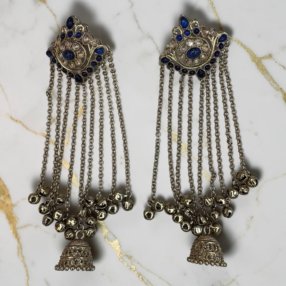 Kashmiri Antique Kungru Earrings with Jhumki Drop – Traditional Ethnic Pakistani Indian Bridal Earrings - Image 11