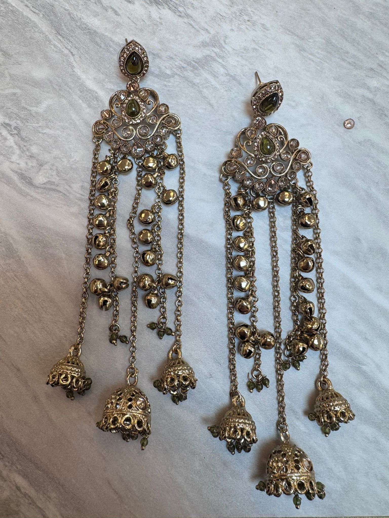 Kashmiri Antique Earrings with Kungru Chains & Kungru Drop – Traditional Pakistani Indian Ethnic Earrings for Wedding, Mehndi, Eid & Party Wear - Image 3