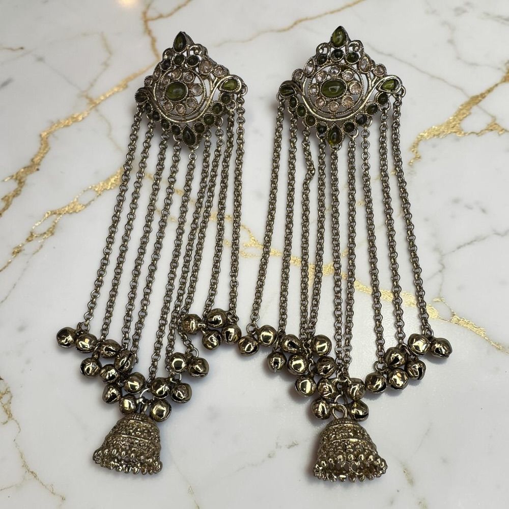 Kashmiri Antique Kungru Earrings with Jhumki Drop – Traditional Ethnic Pakistani Indian Bridal Earrings - Image 10