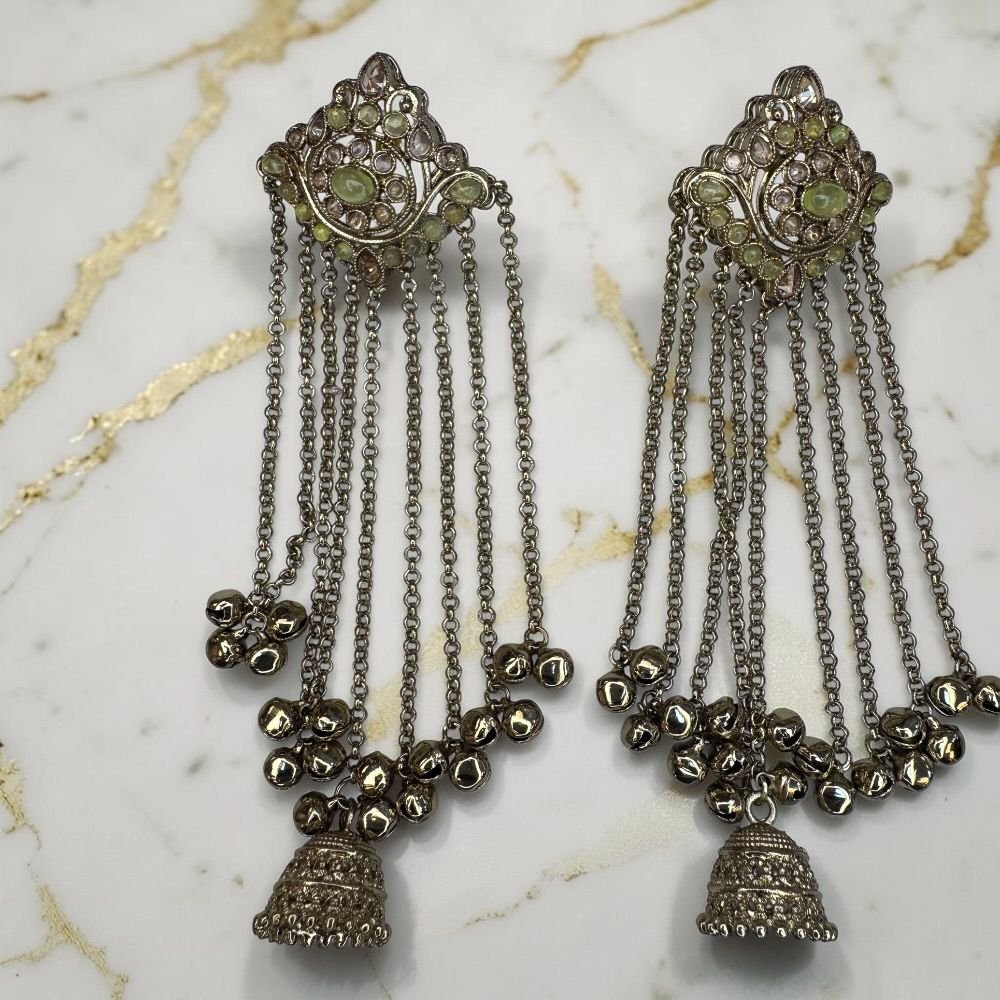 Kashmiri Antique Kungru Earrings with Jhumki Drop – Traditional Ethnic Pakistani Indian Bridal Earrings - Image 9