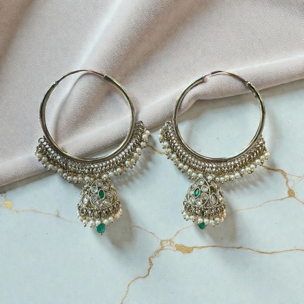 Elegant 1.5 inch pearl beaded jhumki ring earrings with traditional ethnic design and subtle color essence, lightweight festive jewelry for women