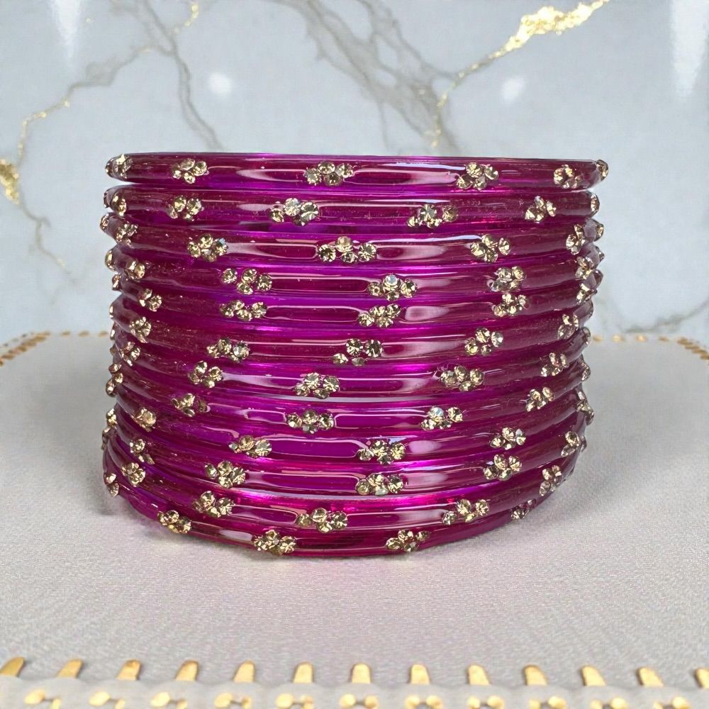 Glass Bangles Kashmiri Churi Indian Gold Stone Work Bangles Set of 12 – Traditional Pakistani & Indian Ethnic Bridal Jewellery - Image 10
