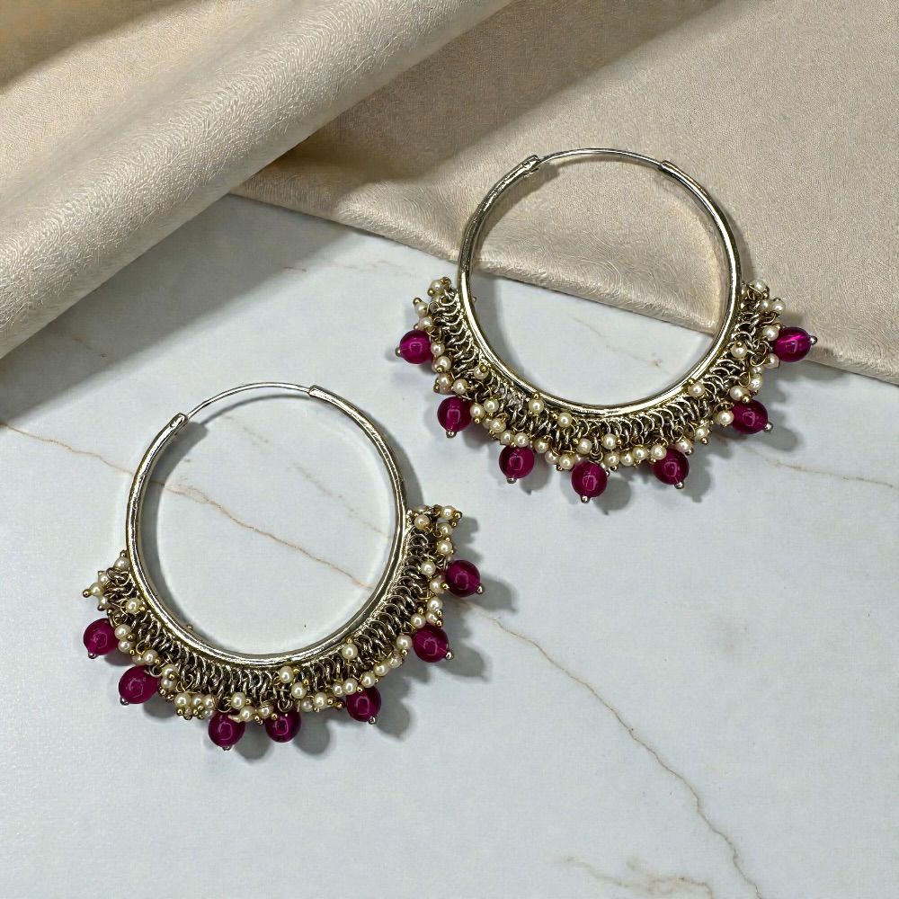 Antique Bali earrings 1.75 inch with beaded drop dangles ethnic jhumka style earrings for women available in multiple colors