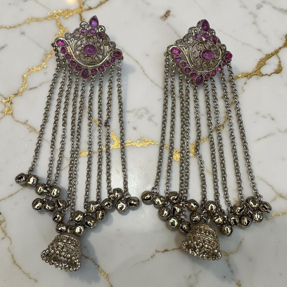Kashmiri Antique Kungru Earrings with Jhumki Drop – Traditional Ethnic Pakistani Indian Bridal Earrings
