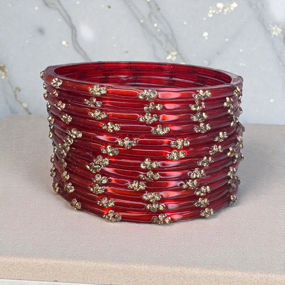 Glass Bangles Kashmiri Churi Indian Gold Stone Work Bangles Set of 12 – Traditional Pakistani & Indian Ethnic Bridal Jewellery - Image 11