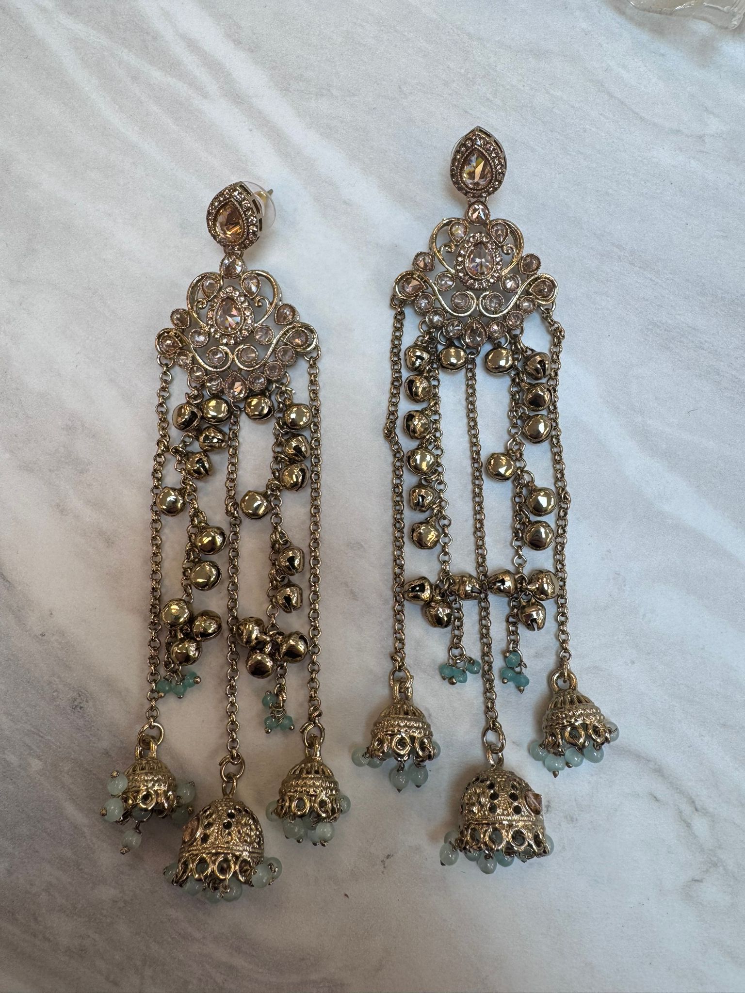 Kashmiri Antique Earrings with Kungru Chains & Kungru Drop – Traditional Pakistani Indian Ethnic Earrings for Wedding, Mehndi, Eid & Party Wear