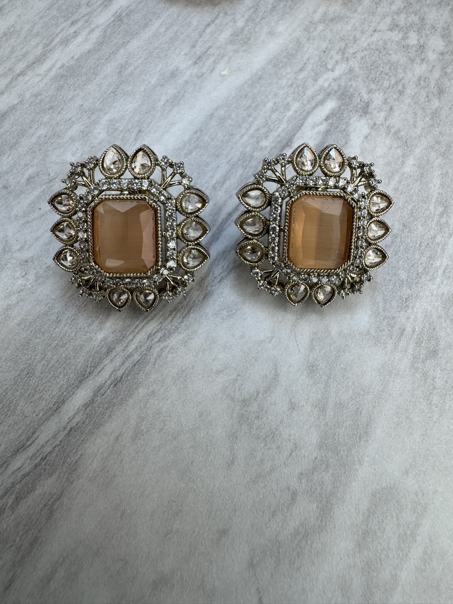 Antique Base Stud Earrings – Traditional Ethnic Party Wear Earrings for Women | 1.2 Inch Height & 1 Inch Width - Image 3