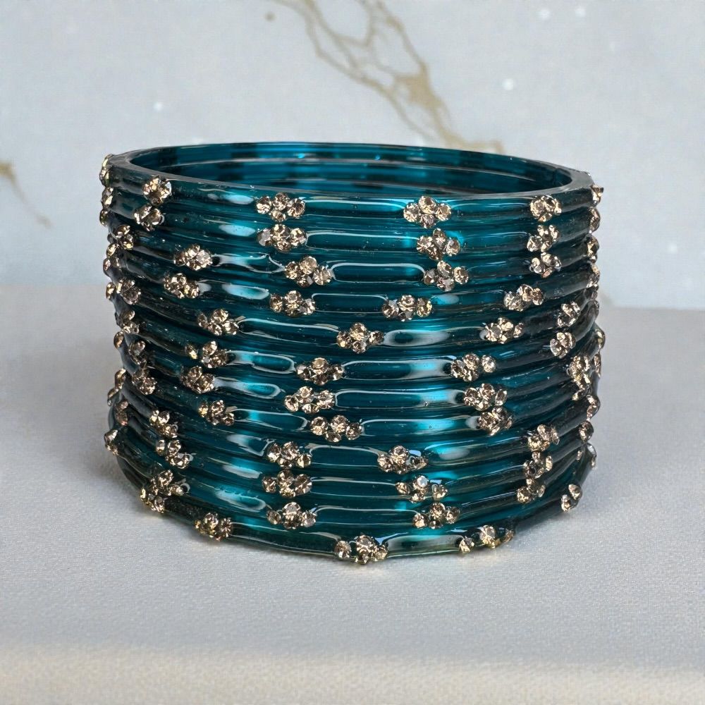 Glass Bangles Kashmiri Churi Indian Gold Stone Work Bangles Set of 12 – Traditional Pakistani & Indian Ethnic Bridal Jewellery - Image 13