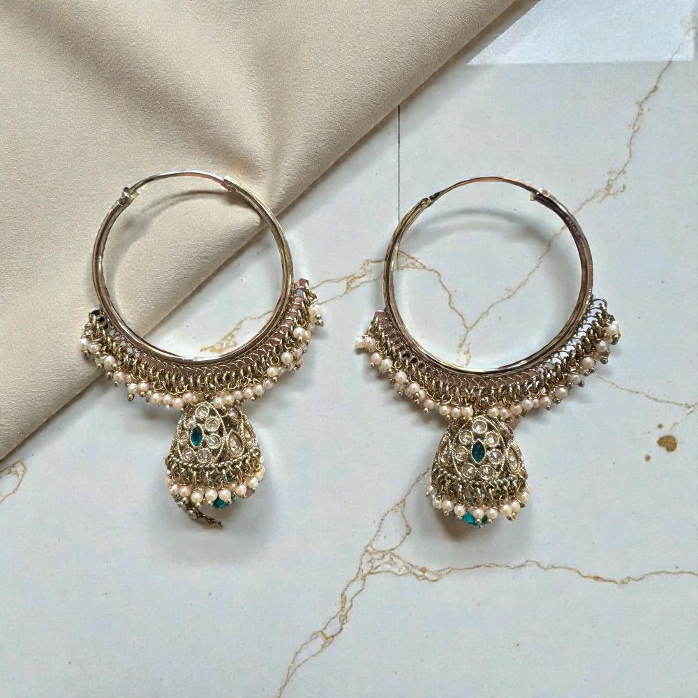 Elegant 1.5 inch pearl beaded jhumki ring earrings with traditional ethnic design and subtle color essence, lightweight festive jewelry for women