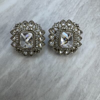 Antique Base Stud Earrings – Traditional Ethnic Party Wear Earrings for Women | 1.2 Inch Height & 1 Inch Width