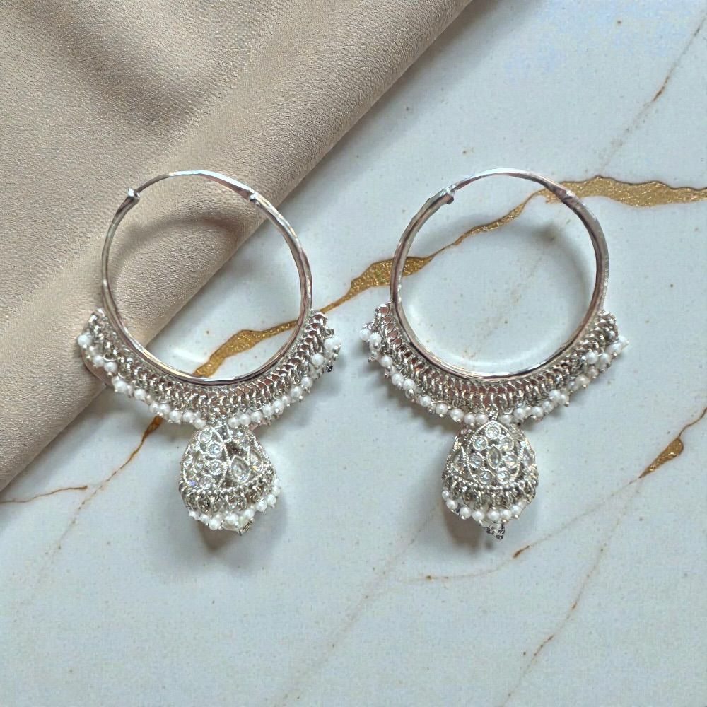 Elegant 1.5 inch pearl beaded jhumki ring earrings with traditional ethnic design and subtle color essence, lightweight festive jewelry for women