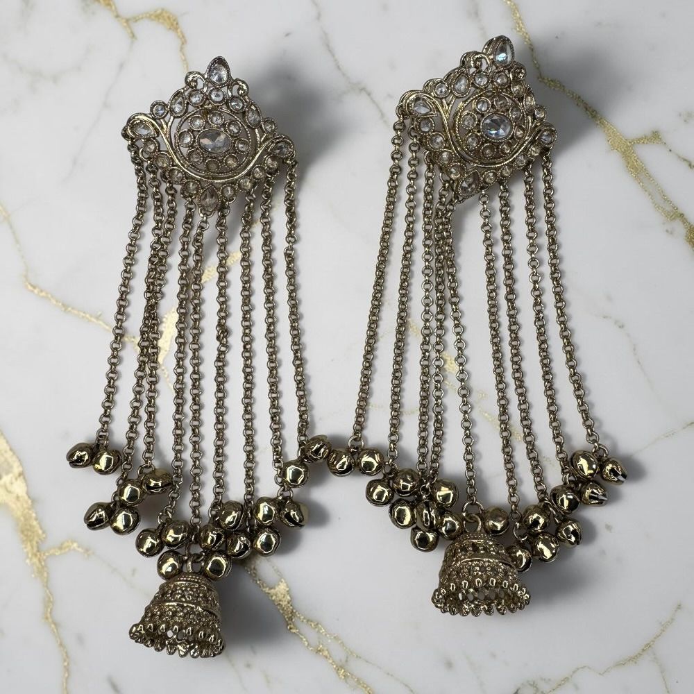 Kashmiri Antique Kungru Earrings with Jhumki Drop – Traditional Ethnic Pakistani Indian Bridal Earrings - Image 3