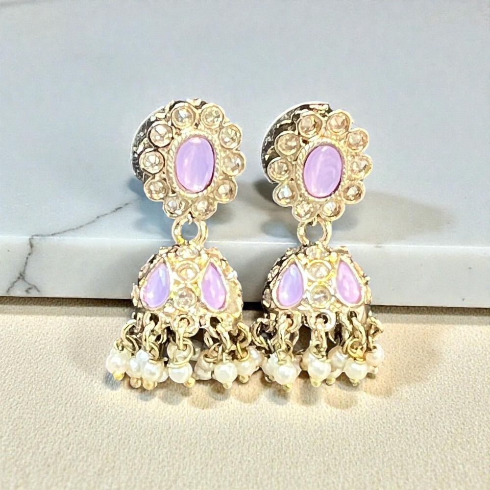 Small antique jhumki earrings with traditional ethnic design and antique stone detailing