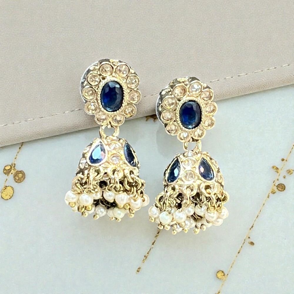 Small antique jhumki earrings with traditional ethnic design and antique stone detailing