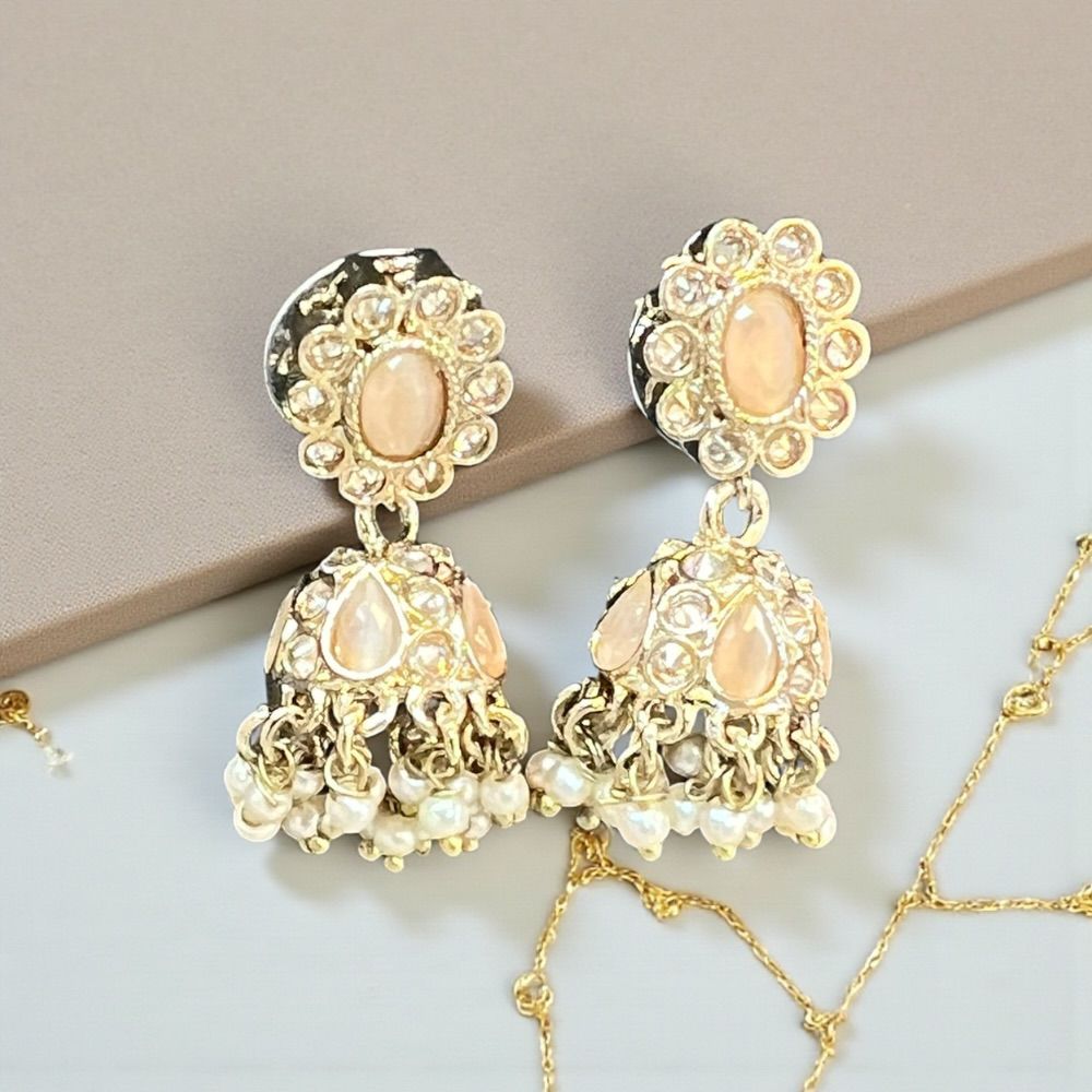 Small antique jhumki earrings with traditional ethnic design and antique stone detailing